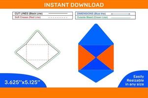 Contour Envelope dieline template ,3D envelope design and Editable easily resizable Box dieline and 3D box vector