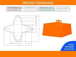 caja de pastel de embalaje de entrega con asa plantilla de línea de troquelado o plantilla troquelada y caja de archivo vectorial 3d línea de troquelado y caja 3d vector