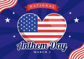 National Anthem Day on March 3 Illustration with United States of America Flag for Web Banner or Landing Page in Flat Cartoon Hand Drawn Template vector