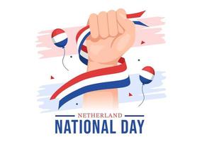 Happy Netherlands National Day Illustration with Netherlands Flag for Web Banner or Landing Page in Flat Cartoon Hand Drawn Templates vector