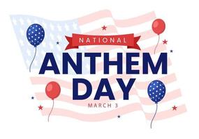 día del himno nacional el 3 de marzo ilustración con la bandera de los estados unidos de américa para banner web o página de inicio en plantilla dibujada a mano de dibujos animados planos vector