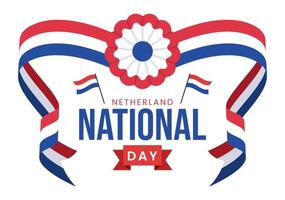 Happy Netherlands National Day Illustration with Netherlands Flag for Web Banner or Landing Page in Flat Cartoon Hand Drawn Templates vector