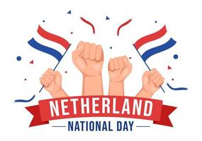 Happy Netherlands National Day Illustration with Netherlands Flag for Web Banner or Landing Page in Flat Cartoon Hand Drawn Templates vector