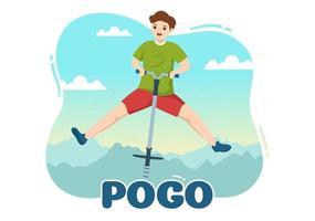 personas jugando con ilustración de palo de pogo de salto deportivo para banner web o página de destino en plantillas dibujadas a mano de dibujos animados planos de juguete divertido al aire libre vector