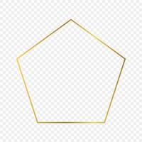 Gold glowing pentagon shape frame isolated. Shiny frame with glowing effects. Vector illustration.