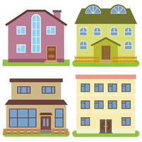 conjunto de cuatro casas privadas sobre un fondo blanco. ilustración vectorial vector