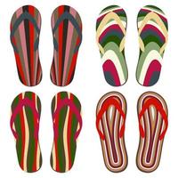 Set of Beach Slippers. Colorful Summer Flip Flops Over White Background vector