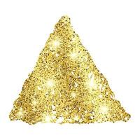 Golden paint hand drawn glittering triangle on a white background. Background with gold sparkles and glitter effect. Empty space for your text. Vector illustration