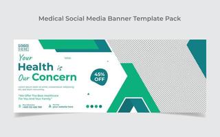 diseño de banner web de atención médica y plantilla de diseño de portada de redes sociales vector