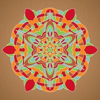 Multicolored Vector Mandala. Mandala vector for art, coloring book, zendoodle. Circle Abstract Object Isolated On Brown Background.