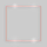 Shiny frame with glowing effects. Rose gold square frame with shadow on grey background. Vector illustration