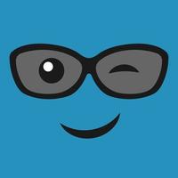 Winking face with glasses on color background. Vector illustration