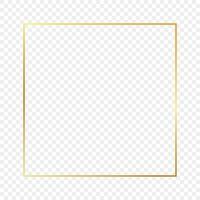 Gold glowing square frame isolated. Shiny frame with glowing effects. Vector illustration.