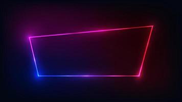 Neon frame with shining effects on dark background. Empty glowing techno backdrop. Vector illustration.