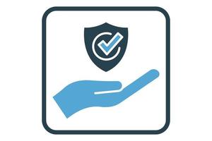 Trusted security icon illustration. hand icon with shield. icon related to security. Solid icon style. Simple vector design editable