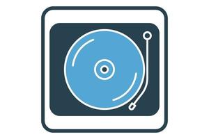 Record player icon illustration. icon related to multimedia. Solid icon style. Simple vector design editable