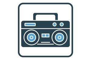 Boom box icon illustration. icon related to multimedia, music. Solid icon style. Simple vector design editable