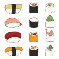 juego de sushi ilustración vectorial sobre un fondo blanco. vector