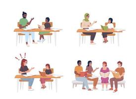 Overcome homework struggles with parents, friends semi flat color vector characters set. Editable full body people on white. Simple cartoon style illustration pack for web graphic design and animation