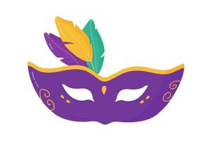 Mardi Gras carnival mask with feathers in flat style isolated on white background. Festive element for holiday vector