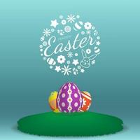 Happy easter greeting with eggs and doodle vector