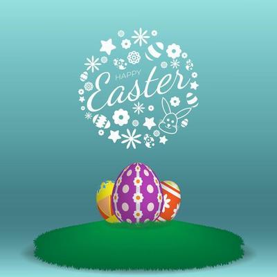 Happy easter greeting with eggs and doodle