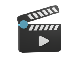 3D-Filmklöppel-Symbol oder Filmtafel isoliert auf transparentem Hintergrund im PNG-Dateiformat. png