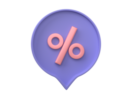 3D Percent sign inside of a pin isolated on transparent background PNG file format.