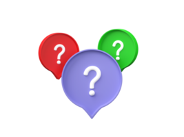 3D question mark in speech bubble icon isolated on transparent background PNG file format.