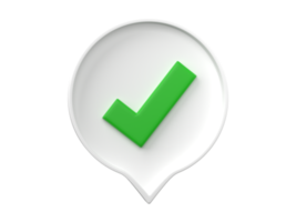 3D check mark inside of a pin isolated on transparent background PNG file format.