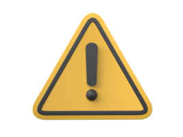 3D warning sign isolated on transparent background PNG file format.