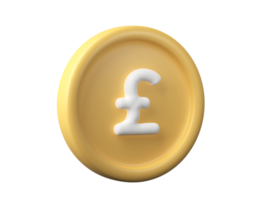 3D coins with pound sign isolated on transparent background PNG file format.