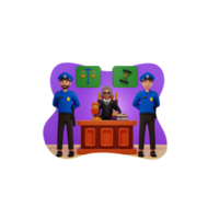 Police And Judge In Courtroom 3D Character Illustration png