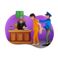 Police Brings Criminal to Court, 3D Character Illustration png