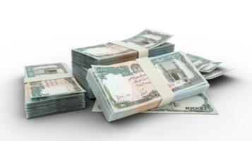 3D Stack of 10000 Afghan afghani notes isolated on transparent  background png