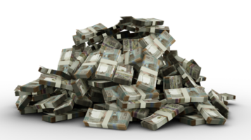 Big pile of 200 Aruban florin notes a lot of money over transparent background. 3d rendering of bundles of cash png