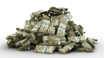 Big pile of 100 Bahamian dollar notes a lot of money over transparent background. 3d rendering of bundles of cash png