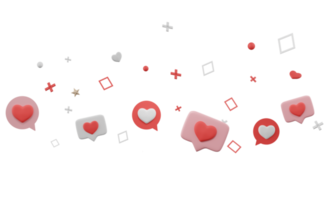 Valentine day with heart shape floating, various red heart soft body. png