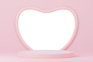 Lycklig valentines dag. minimal ljuv kärlek scen med visa podium för falsk upp och produkt varumärke presentation. rosa piedestal stå. söt härlig hjärta bakgrund. kärlek dagen design stil. 3d framställa. png