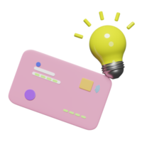 credit card icon with yellow light bulb 3d isolated. online shopping, idea tip, saving money, online payment, business finance, cashless concept, 3d render illustration png