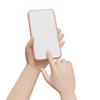 3d hand using mobile phone, isolated. hand holding smartphone screen phone template, empty screen phone mockup, minimal concept, 3d render illustration png