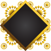 Gold and black square frame with floral ornament. Element for design png