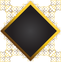 Gold and black square frame with floral ornament. Element for design png