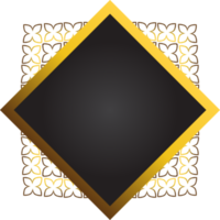 Gold and black square frame with floral ornament. Element for design png