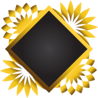 Gold and black square frame with floral ornament. Element for design png