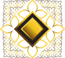 marco cuadrado dorado y negro con adorno floral. elemento de diseño png