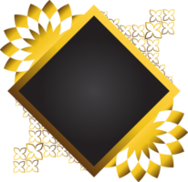 Gold and black square frame with floral ornament. Element for design png