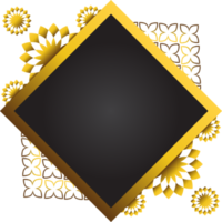 Gold and black square frame with floral ornament. Element for design png