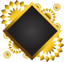 Gold and black square frame with floral ornament. Element for design png