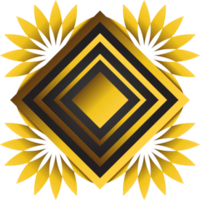 Gold and black square frame with floral ornament. Element for design png